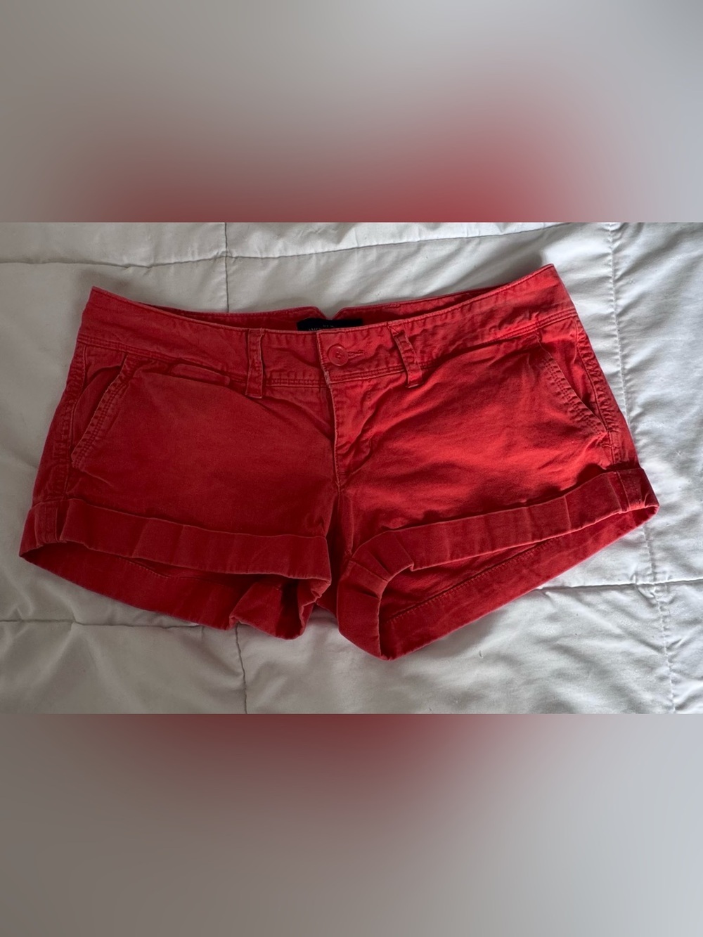 American Eagle Outfitters Red Rolled-Hem Jean Shorts